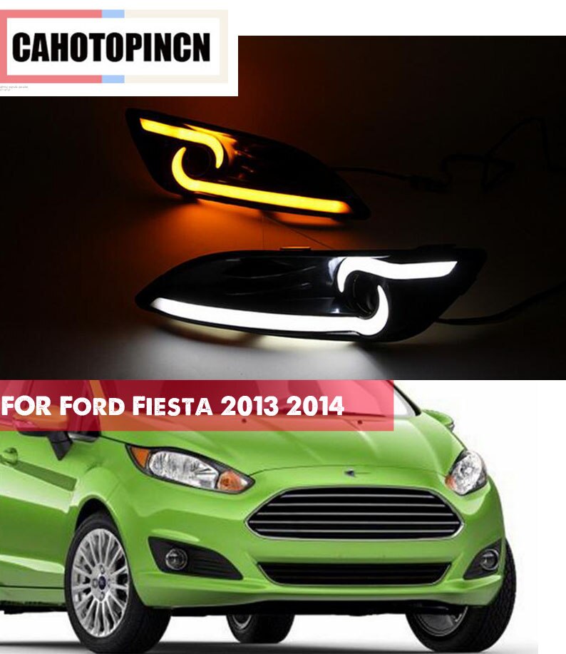 포드 피에스타 2013 2014 방수 12V LED 자동차 DRL 주간 러닝 라이트 안개 램프 구멍 및 방향 신호등 스타일 릴레이